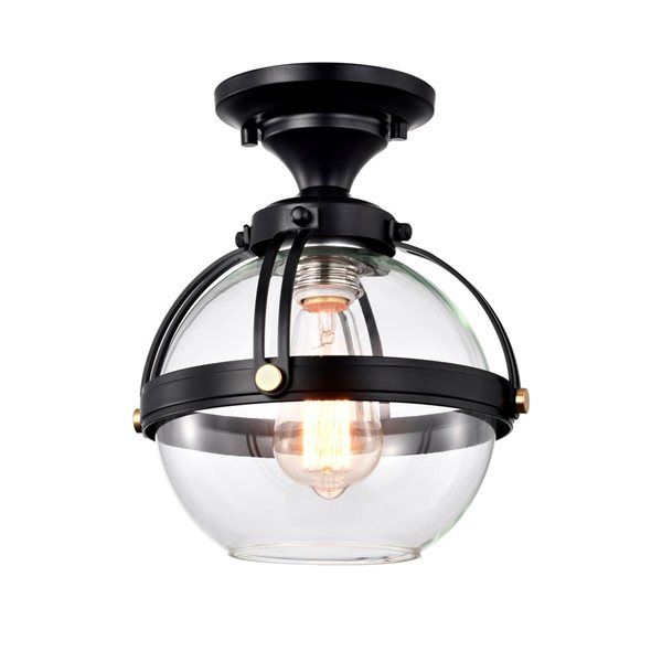 Home Accessories Inc Concordia 1-Light 9-in L Matte Black and Glass Semi-Flush Mount Ceiling Light