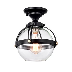 Home Accessories Inc Concordia 1-Light 9-in L Matte Black and Glass Semi-Flush Mount Ceiling Light