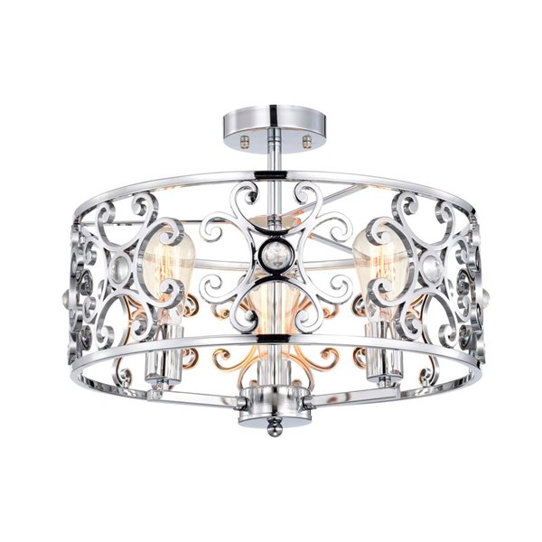 Home Accessories Inc Theofy 3-Light 18-in L Chrome Drum Shade Semi-Flush Mount Ceiling Light