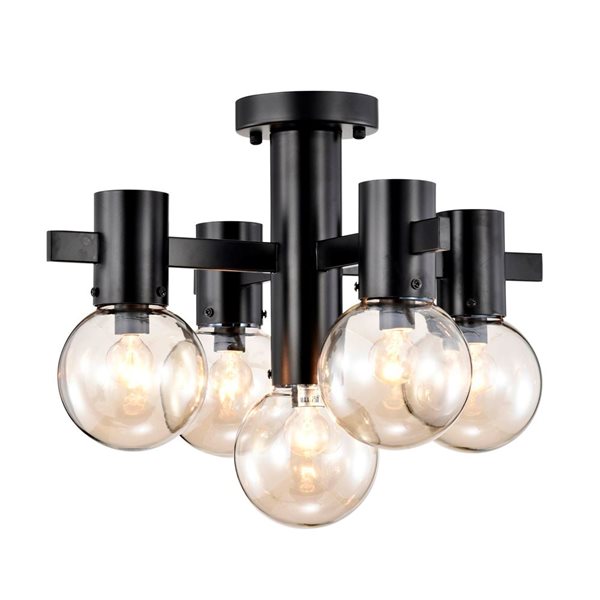 Home Accessories Inc Lalena 5-Light 18-in L Matte Black and Glass Semi-Flush Mount Ceiling Light