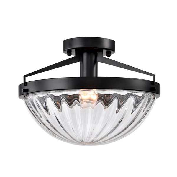 Home Accessories Inc Pope 1-Light 12-in L Matte Black and Glass Semi-Flush Mount Ceiling Light