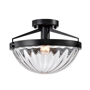 Home Accessories Inc Pope 1-Light 12-in L Matte Black and Glass Semi-Flush Mount Ceiling Light