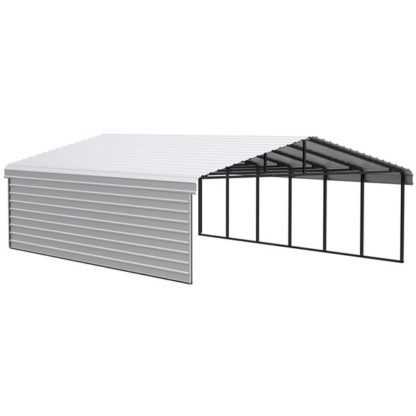 Arrow 20 W x 29 L x 7-ft H Eggshell Galvanized Steel Carport w/ 1-Sided Enclosure