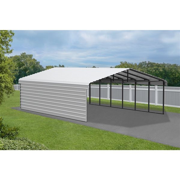 Arrow 20 W x 29 L x 7-ft H Eggshell Galvanized Steel Carport w/ 1-Sided Enclosure