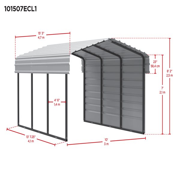 Arrow Steel Carport with 1 Side Wall Kit, 10X15x07