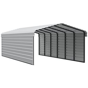 Arrow 12 W x 29 L x 7-ft H Eggshell Galvanized Steel Carport w/ 2-Sided Enclosure