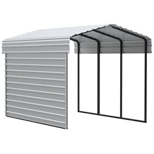 Arrow 10 W x 15 L x 9-ft H Eggshell Galvanized Steel Carport w/ 1-Sided Enclosure