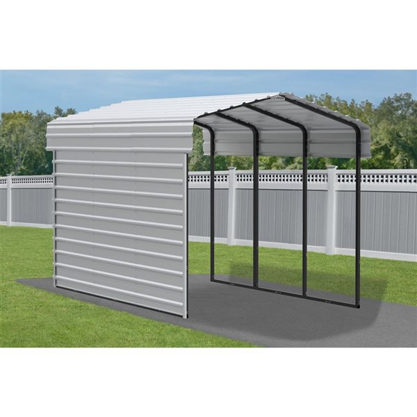 Arrow 10 W x 15 L x 9-ft H Eggshell Galvanized Steel Carport w/ 1-Sided Enclosure