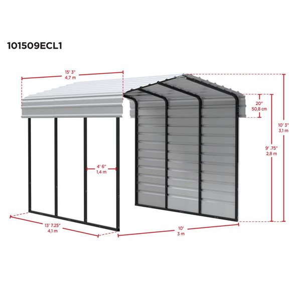 Arrow 10 W x 15 L x 9-ft H Eggshell Galvanized Steel Carport w/ 1-Sided Enclosure