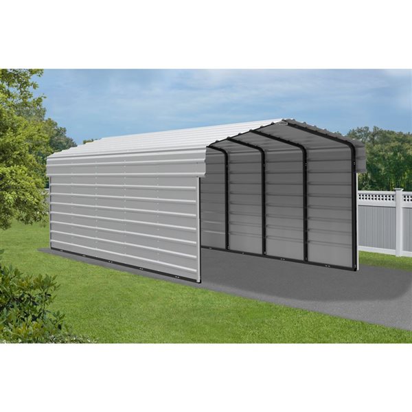 Arrow 10 W x 24 L x 7-ft H Eggshell Galvanized Steel Carport w/ 2-Sided Enclosure