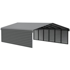 Arrow 20 W x 29 L x 9-ft H Charcoal Galvanized Steel Carport w/ 2-Sided Enclosure