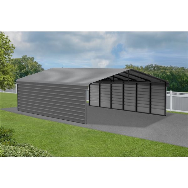 Arrow 20 W x 29 L x 9-ft H Charcoal Galvanized Steel Carport w/ 2-Sided Enclosure