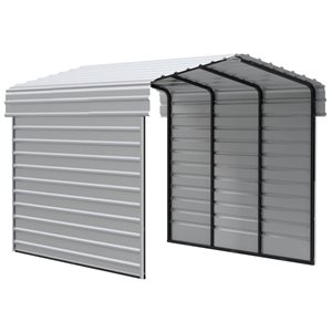 Arrow 10 W x 15 L x 9-ft H Eggshell Galvanized Steel Carport w/ 2-Sided Enclosure