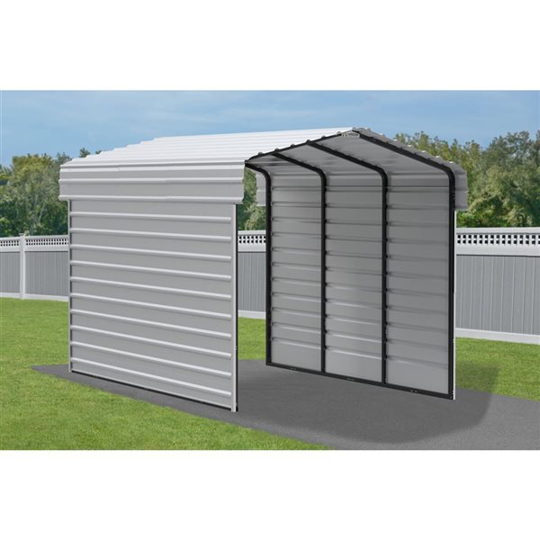 Arrow 10 W x 15 L x 9-ft H Eggshell Galvanized Steel Carport w/ 2-Sided Enclosure