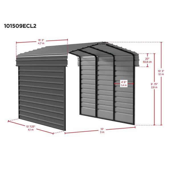 Arrow 10 W x 15 L x 9-ft H Eggshell Galvanized Steel Carport w/ 2-Sided Enclosure