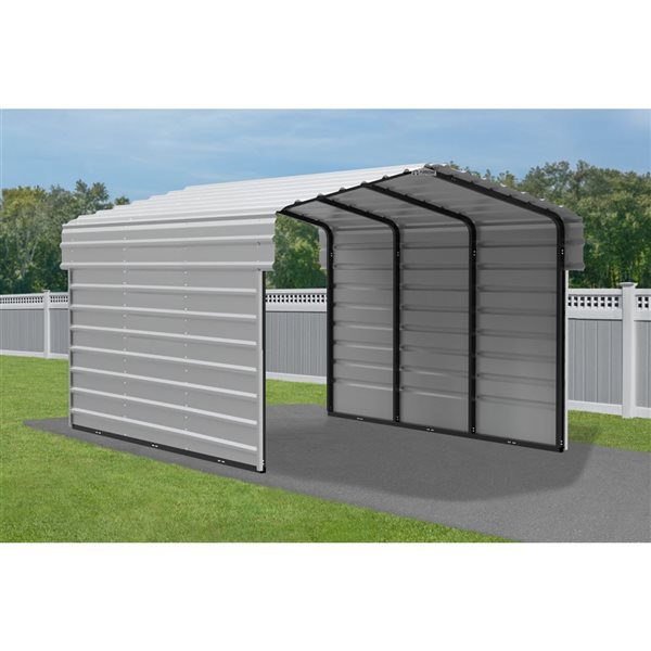 Arrow 10 W x 15 L x 7-ft H Eggshell Galvanized Steel Carport w/ 2-Sided Enclosurel