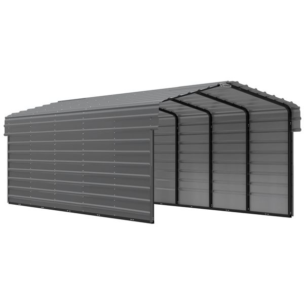 Arrow 10 W x 24 L x 7-ft H Charcoal Galvanized Steel Carport w/ 2-Sided Enclosure