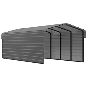 Arrow 10 W x 24 L x 7-ft H Charcoal Galvanized Steel Carport w/ 2-Sided Enclosure