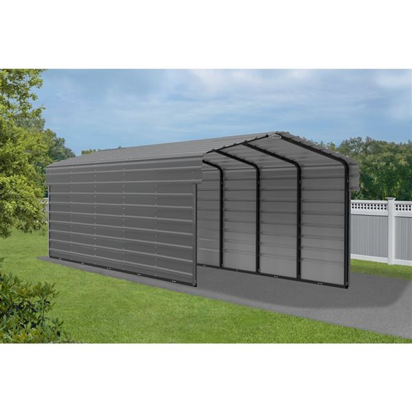 Arrow 10 W x 24 L x 7-ft H Charcoal Galvanized Steel Carport w/ 2-Sided Enclosure