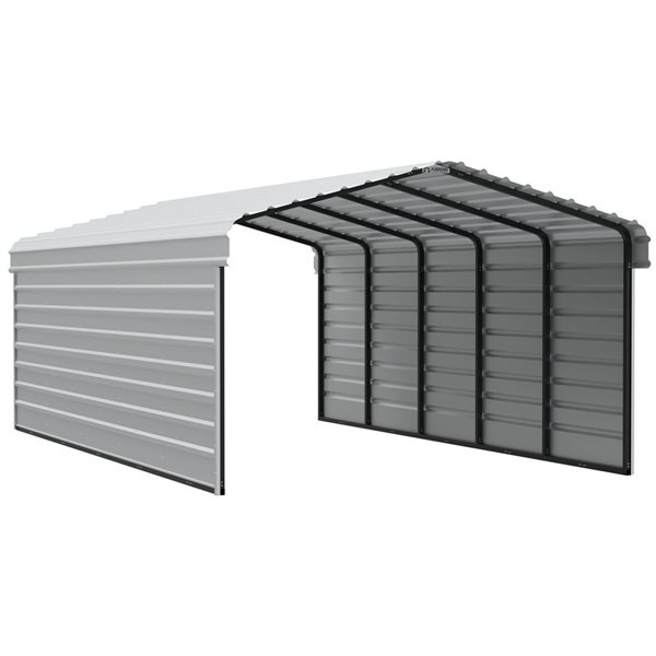 Arrow 12 W x 24 L x 7-ft H Eggshell Galvanized Steel Carport w/ 2-Sided Enclosure