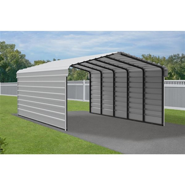 Arrow 12 W x 24 L x 7-ft H Eggshell Galvanized Steel Carport w/ 2-Sided Enclosure