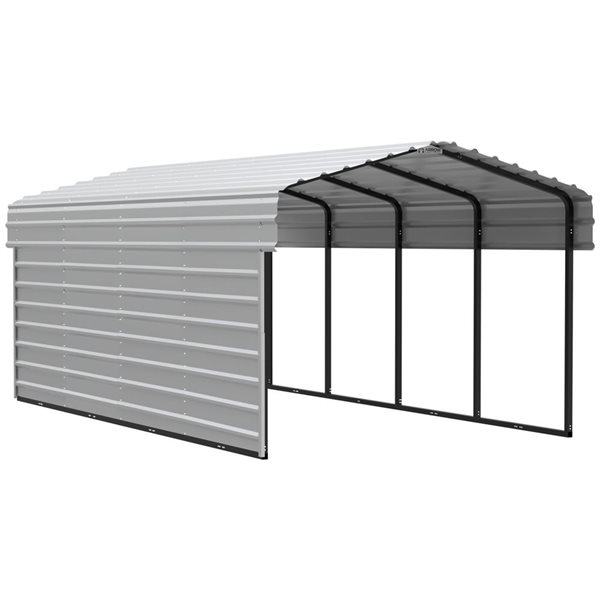 Arrow 10 W x 20 L x 7-ft H Eggshell Galvanized Steel Carport w/ 1-Sided Enclosure