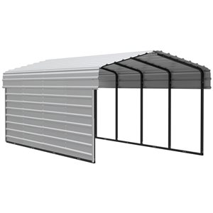 Arrow 10 W x 20 L x 7-ft H Eggshell Galvanized Steel Carport w/ 1-Sided Enclosure