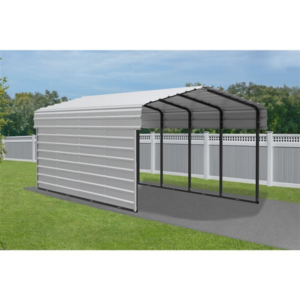 Arrow 10 W x 20 L x 7-ft H Eggshell Galvanized Steel Carport w/ 1-Sided Enclosure