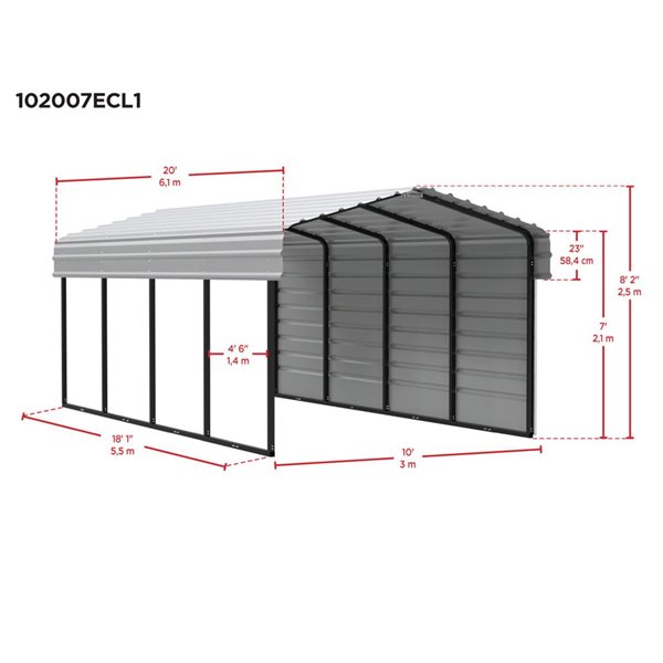 Arrow 10 W x 20 L x 7-ft H Eggshell Galvanized Steel Carport w/ 1-Sided Enclosure