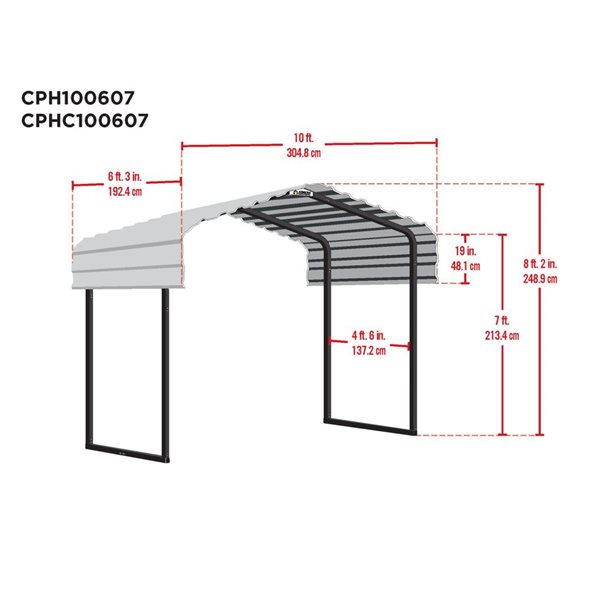 Arrow 10 W x 6 L x 7-ft H Charcoal Galvanized Steel Roof Metal Canopy