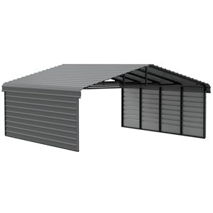 Arrow 20 W x 20 L x 7-ft H Charcoal Galvanized Steel Carport w/ 2-Sided Enclosure