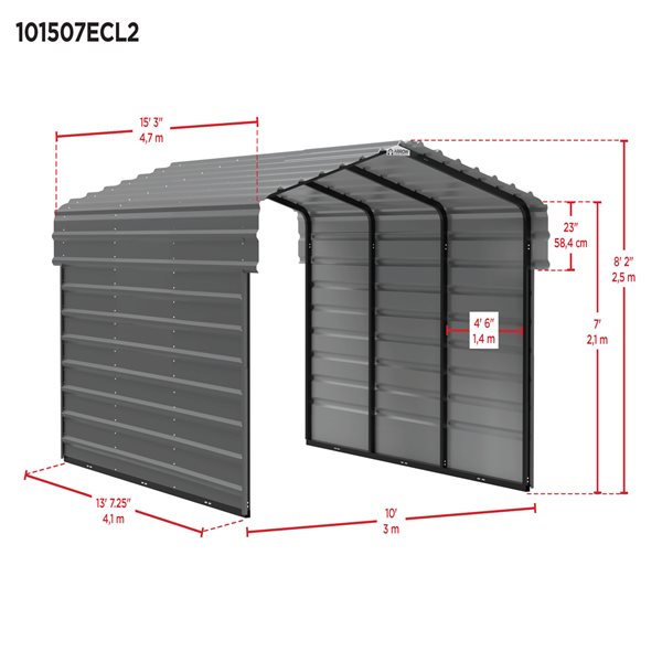 Arrow Steel Carport with 2 Side Wall Kits, 10X15x07