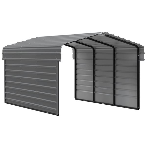 Arrow 10 W x 15 L x 7-ft H Charcoal Galvanized Steel Carport w/ 2-Sided Enclosure