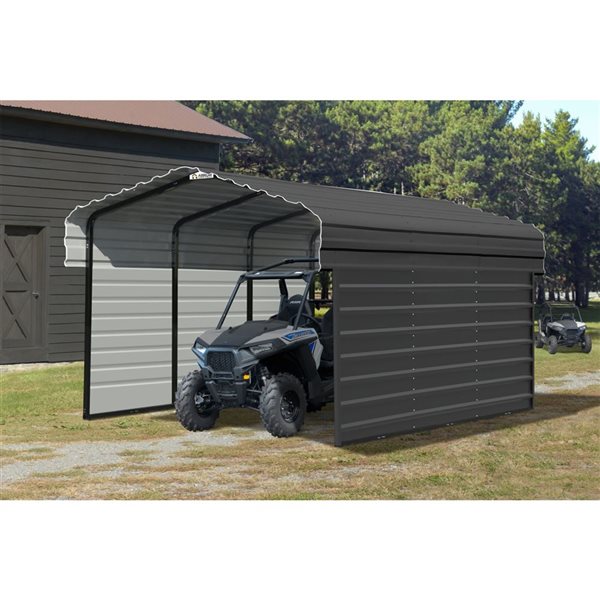 Arrow 10 W x 15 L x 7-ft H Charcoal Galvanized Steel Carport w/ 2-Sided Enclosure