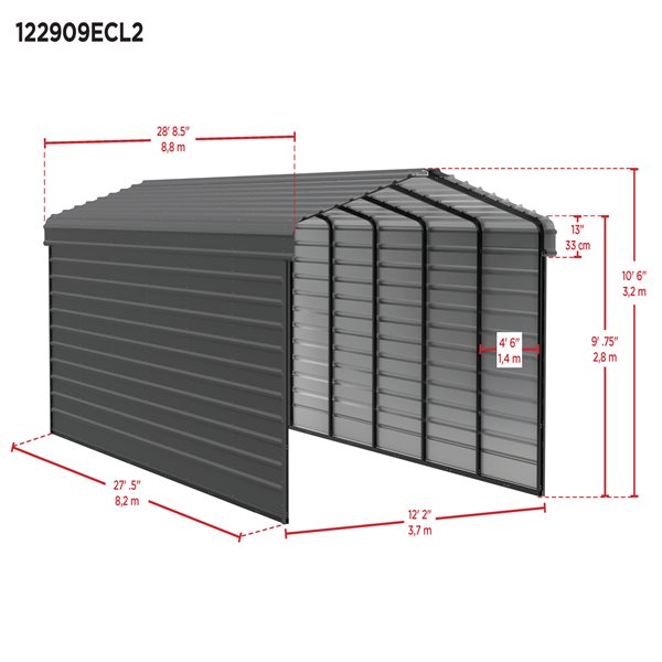 Arrow Steel Carport with 2 Side Wall Kits, 12x29x09