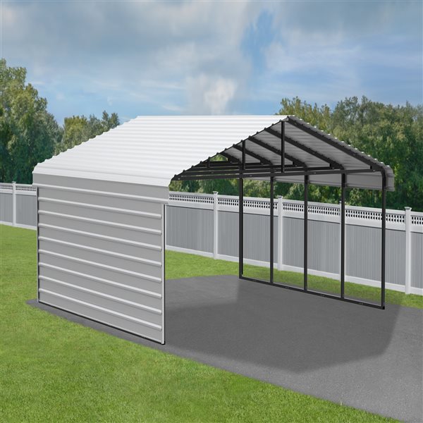 Arrow Steel Carport with 1 Side Wall Kit, 20x20x09