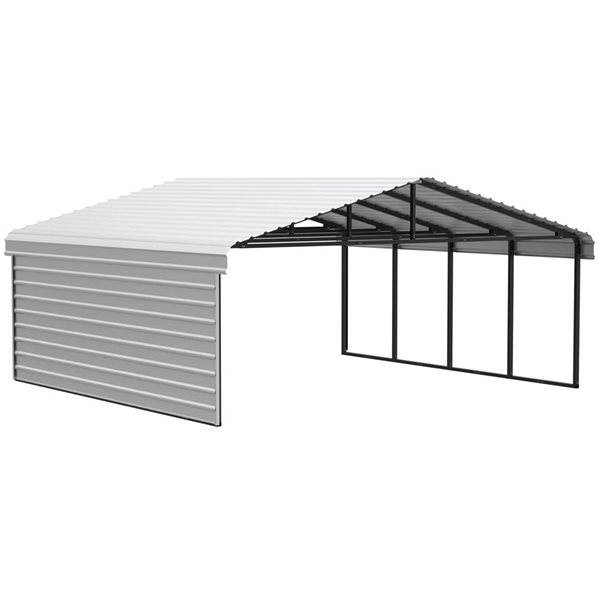 Arrow 20 W x 20 L x 9-ft H Eggshell Galvanized Steel Carport w/ 1-Sided Enclosure