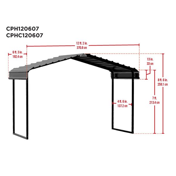 Arrow 12 W x 6 L x 7-ft H Charcoal Galvanized Steel Roof Metal Canopy