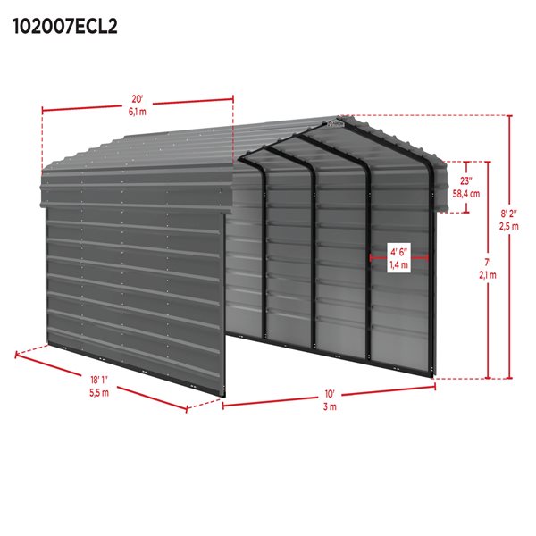 Arrow Steel Carport with 2 Side Wall Kits, 10X20X07