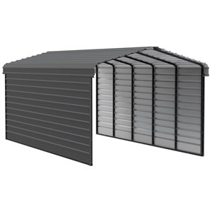 Arrow 12 W x 24 L x 9-ft H Charcoal Galvanized Steel Carport w/ 2-Sided Enclosure