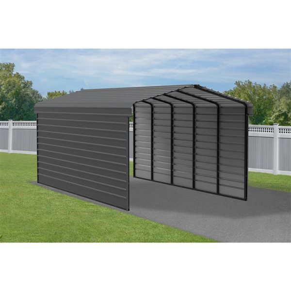 Arrow 12 W x 24 L x 9-ft H Charcoal Galvanized Steel Carport w/ 2-Sided Enclosure