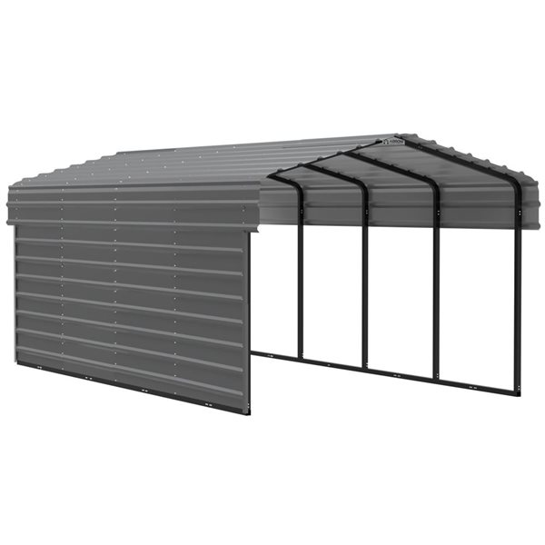 Arrow 10 W x 20 L x 7-ft H Charcoal Galvanized Steel Carport w/ 1-Sided Enclosure