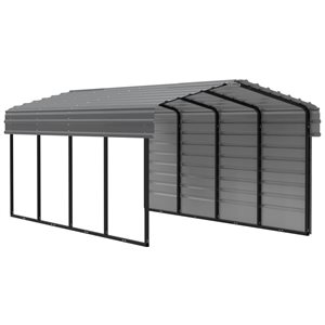 Arrow 10 W x 20 L x 7-ft H Charcoal Galvanized Steel Carport w/ 1-Sided Enclosure