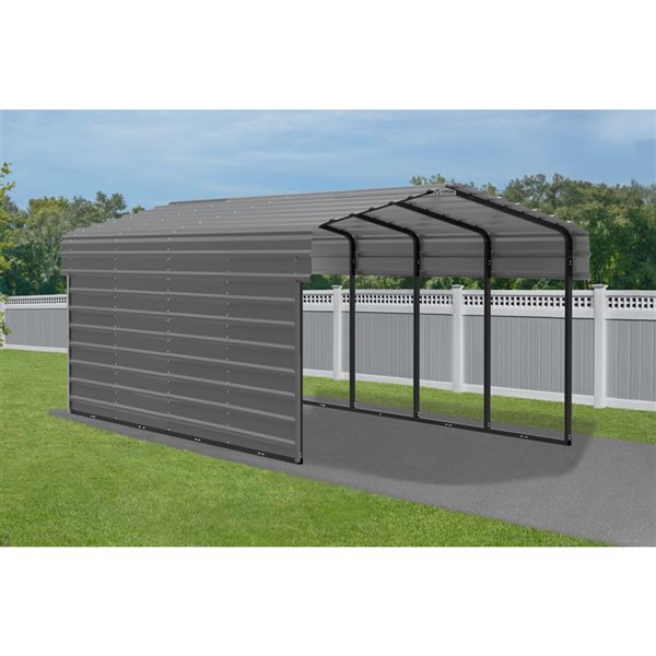 Arrow 10 W x 20 L x 7-ft H Charcoal Galvanized Steel Carport w/ 1-Sided Enclosure