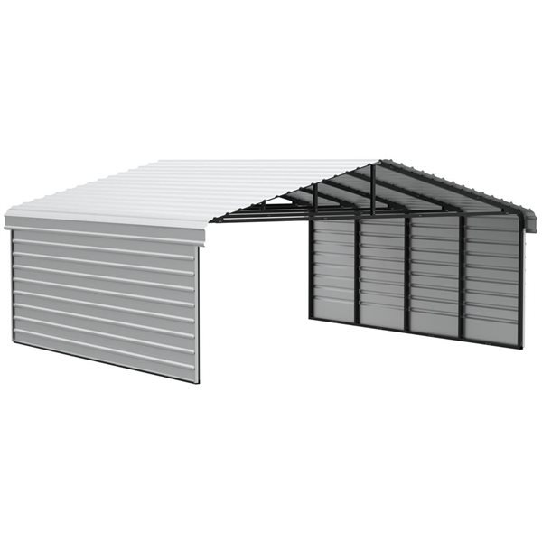 Arrow 20 W x 20 L x 9-ft H Eggshell Galvanized Steel Carport w/ 2-Sided Enclosure