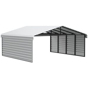 Arrow 20 W x 20 L x 9-ft H Eggshell Galvanized Steel Carport w/ 2-Sided Enclosure