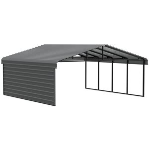 Arrow 20 W x 20 L x 7-ft H Charcoal Galvanized Steel Carport w/ 1-Sided Enclosure