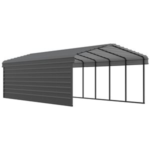 Arrow 12 W x 29 L x 7-ft H Charcoal Galvanized Steel Carport w/ 1-Sided Enclosure