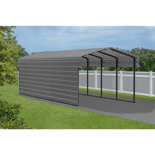 Arrow 10 W x 24 L x 7-ft H Charcoal Galvanized Steel Carport w/ 1-Sided Enclosure