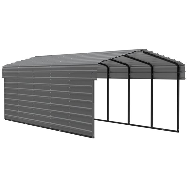 Arrow 10 W x 24 L x 7-ft H Charcoal Galvanized Steel Carport w/ 1-Sided Enclosure